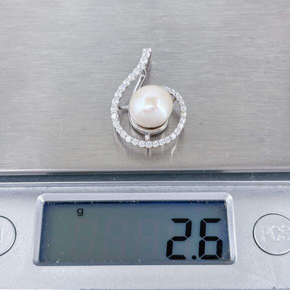 Elegant Pearl Pendant | Sterling Silver CZ Accent Swirl Jewelry - Picture 7 of 7